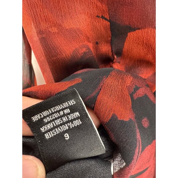 Dressbarn Red Floral Chiffon Ruffle Blouse Sz 6 Sheer Lightweight Whimsygoth Top - Picture 8 of 9